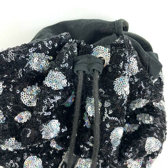 Victoria Secret PINK Backpack Silver Black Leopard Print Sequin Handbag - Picture 6 of 9